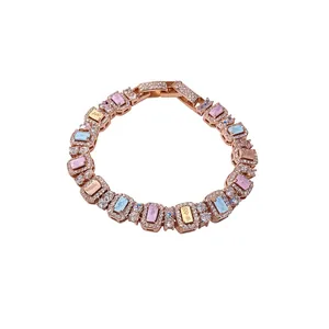 Sparkling rose gold square cubic zirconia bracelet with colorful pastel stones