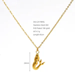 Collier en acier inoxydable plaqué or 18 carats avec pendentif sirène élégant