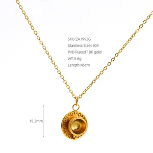Collier en acier inoxydable plaqué or 18 carats avec pendentif tasse à thé élégant.