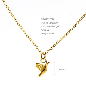 Collier élégant en acier inoxydable plaqué or 18K avec pendentif oiseau et chaîne de 45 cm