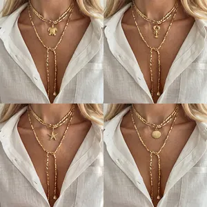 Collana a Strati di Perline Irregolari CCB Oro Boemo per Donna Conchiglia Lumaca di Mare Stella Marina Tartaruga Pendente Choker Leghe Collane