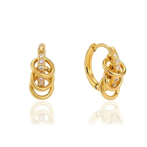 Elegant 18k gold plated stainless steel multi-ring hoop earrings with sparkling cubic zirconia