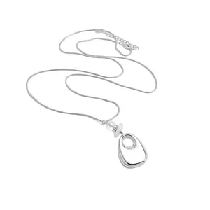 Elegant minimalist silver geometric pendant necklace with a clear crystal bead accent