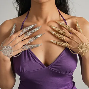 Intricate gold and silver hollow claw finger ring hand harness jewelry for women