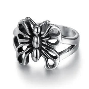 Vintage-Gothic Silberfarben hohler Schmetterlingsring für Damen, Fingerschmuck-Accessoire
