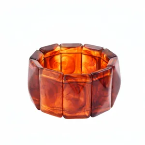 Retro acrylic marbled rectangular bracelet with amber texture geometric bangle jewelry