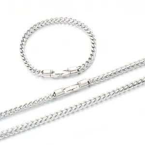 Elegant 5mm stainless steel keel chain jewelry set featuring necklace and bracelet