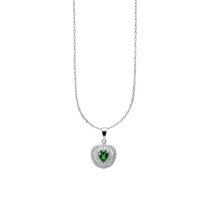 Elegant apple-shaped silver necklace with green pear zircon and micro-pave stones