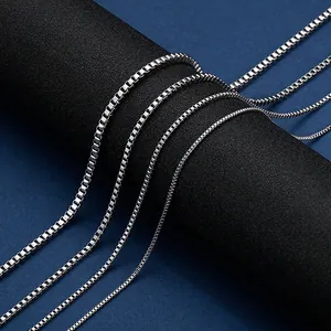 Minimalist silver stainless steel box chain necklace for DIY jewelry and unisex style