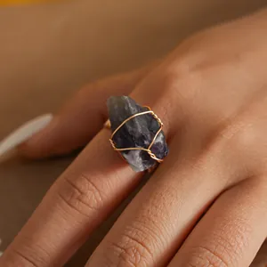 Unique natural amethyst crystal wire wrapped ring for women, handmade bohemian jewelry piece