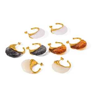 Orecchini a cerchio vintage in acciaio e resina placcati oro 18 carats in vari colori