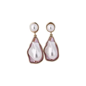 Elegant baroque pearl drop earrings with gold-toned frame and vintage court style design.