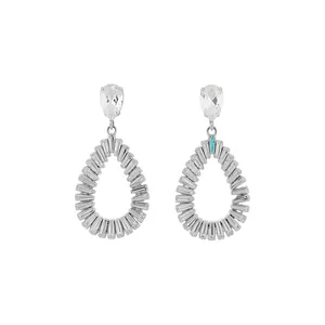 Elegant sparkling cubic zirconia teardrop drop earrings with silver pins for formal parties.