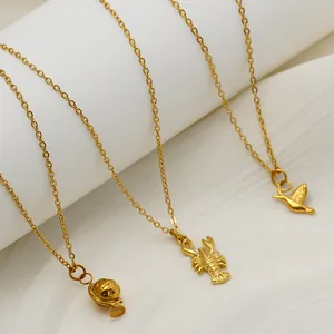 Colliers élégants en acier inoxydable plaqué or 18K avec pendentifs globe homard et oiseau