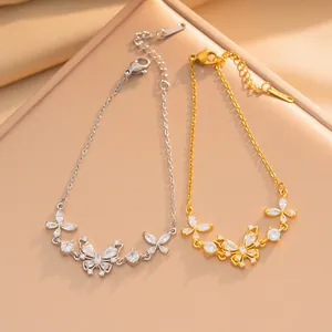Pulsera de Mariposa de Acero de Titanio de Moda Coreana para Mujer Exquisita Pulsera de Strass Ajustable Joyería de Muñeca