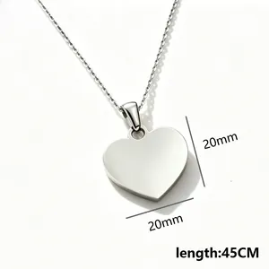 Close-up of the 20mm heart pendant showing dimensions and 45cm chain length details