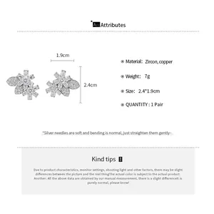 Detailed product specifications for zircon flower leaf stud earrings with dimensions