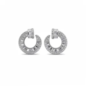 Elegant 18k white gold plated silver stud earrings featuring sparkling circular zircon stones