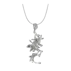 Elegant silver waterdrop tassel pendant necklace with a minimalist polished finish
