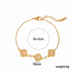 Exquisite gold-plated clover bracelet with sparkling cubic zirconia, weight 4g, 16+5cm length