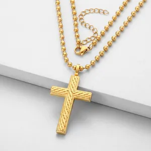 Hip Hop Style Stainless Steel Diagonal Twill Cross Pendant Necklace For Men Cool Personality Religious Fashion Jewelry Accessory Gift
