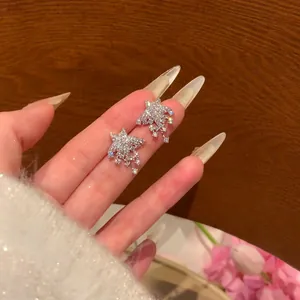 Meteor Star Zirconia Stud Earrings For Women Copper Jewelry With 925 Sterling Silver Earring Post Elegant Star Drop Earrings