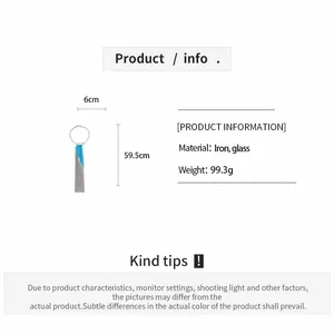 Product specifications and dimensions for glass beaded long tassel metal chain necklace