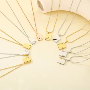 Edelstahl Umschlag Buch Anhänger Halskette Literarischen Stil Liebesbrief Medaillon Schlangenkette Romantischen Schmuck Für Damen Herren