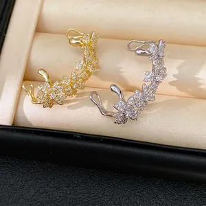 14k vergulde bloem oormanchetten met zirkoon voor ongeperforeerde oren, chic