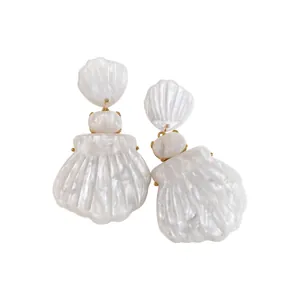Elegant French style 18k gold plated seashell drop earrings with pearlescent finish