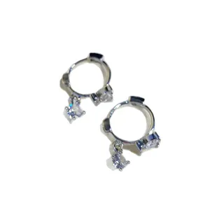 Elegant silver hoop earrings with sparkling zircon dangle pendants for women