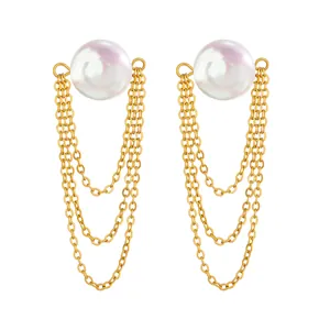 Elegante 18K vergulde roestvrijstalen pareloorbellen met meerlaagse hangende kettingen.