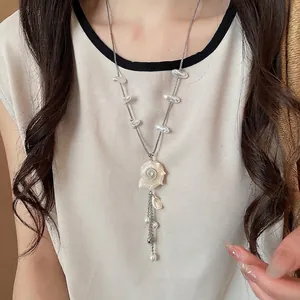Island style conch shell and pearl necklace for summer beach vacation jewelry