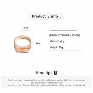 Detailed product info for a rose gold alloy signet ring featuring Angel engraving and specs.