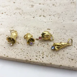 Exquisite goldene Blumenanhänger aus Edelstahl mit bunten Geburtssteinen für DIY-Halsketten