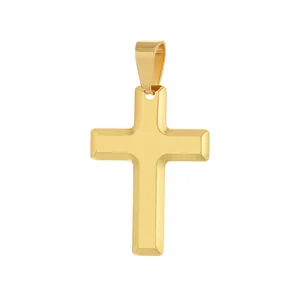 Pendentif croix en acier inoxydable doré poli pour hommes et femmes avec bélière