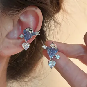 Dolce Orecchino a Clip in Rame con Cuore e Zirconia a Forma di Uva per Donna Senza Buco Argento Viola Freccia di Cupido Gioielli Regalo