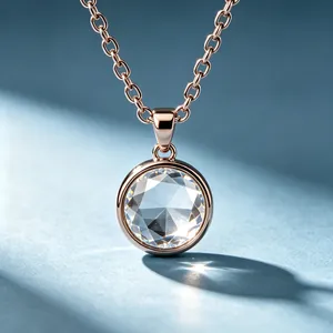 Primo piano dettagliato di un'elegante collana in acciaio inossidabile oro rosa e cristallo