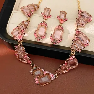 Collana con Strass Quadrati Irregolari Geometrici Solo Orecchini Gioielli in Lega Rosa Blu Viola Pendente Catena per Clavicola Accessori di Lusso Leggero