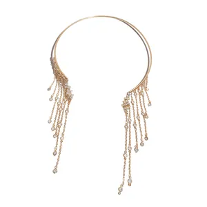 Elegant gold-toned angel wings collar necklace featuring sparkling crystal tassels.