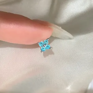 Delicate small flower stud earring with sky blue zircons on silver needle for women