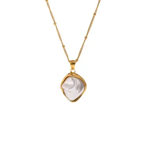 Vintage irregular baroque pearl pendant necklace with 18K gold plated stainless steel chain