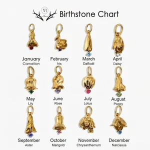 Collection de pendentifs fleurs en acier titane avec pierre de naissance pour colliers personnalisés