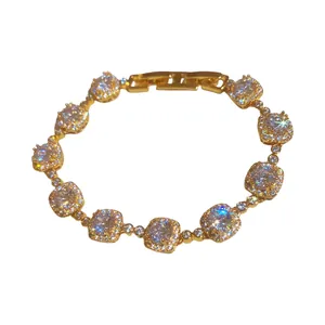 18K gold-plated zirconia sugar cube bracelet for women with elegant stacking design