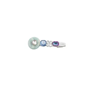 Elegant mint rhinestone flower hair clip featuring vibrant blue and purple crystals