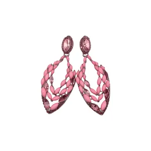 Vintage luxury pink crystal hollow drop earrings for elegant banquet evening gowns