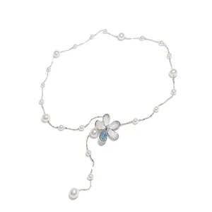 Elegant flower beaded pearl necklace Korean sweet style clavicle chain for women