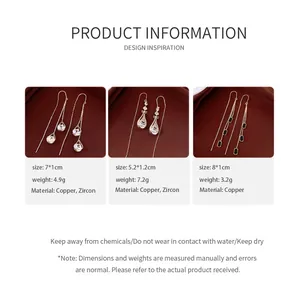 Technical specifications and dimensions for 14k gold plated zircon drop ear line earrings
