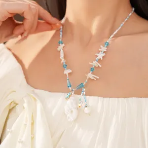 Bohemian glazen kralenketting met schelpen zeester en schelphanger voor zomervakantie