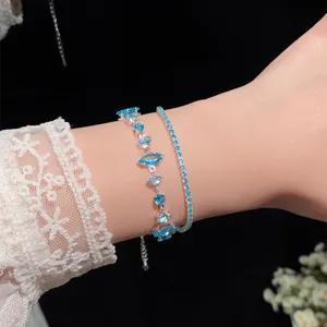 Elegant blue zircon adjustable bracelet set with oval stones for women lifestyle view